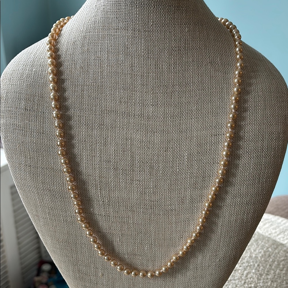 🟡Nolan Miller Vintage Champagne Faux Hand Knotted Pearl Necklace, 26” Long